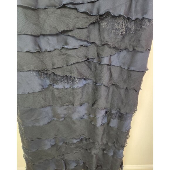 Tadashi Shoji Women's Sz.10 Navy Ruffle Silk Tiered Maxi Belted Cocktail Dress - Picture 6 of 9